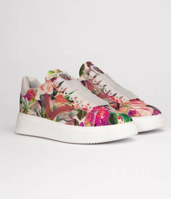 MIA FLORAL PRINT LEATHER SNEAKER - FUCHSIA