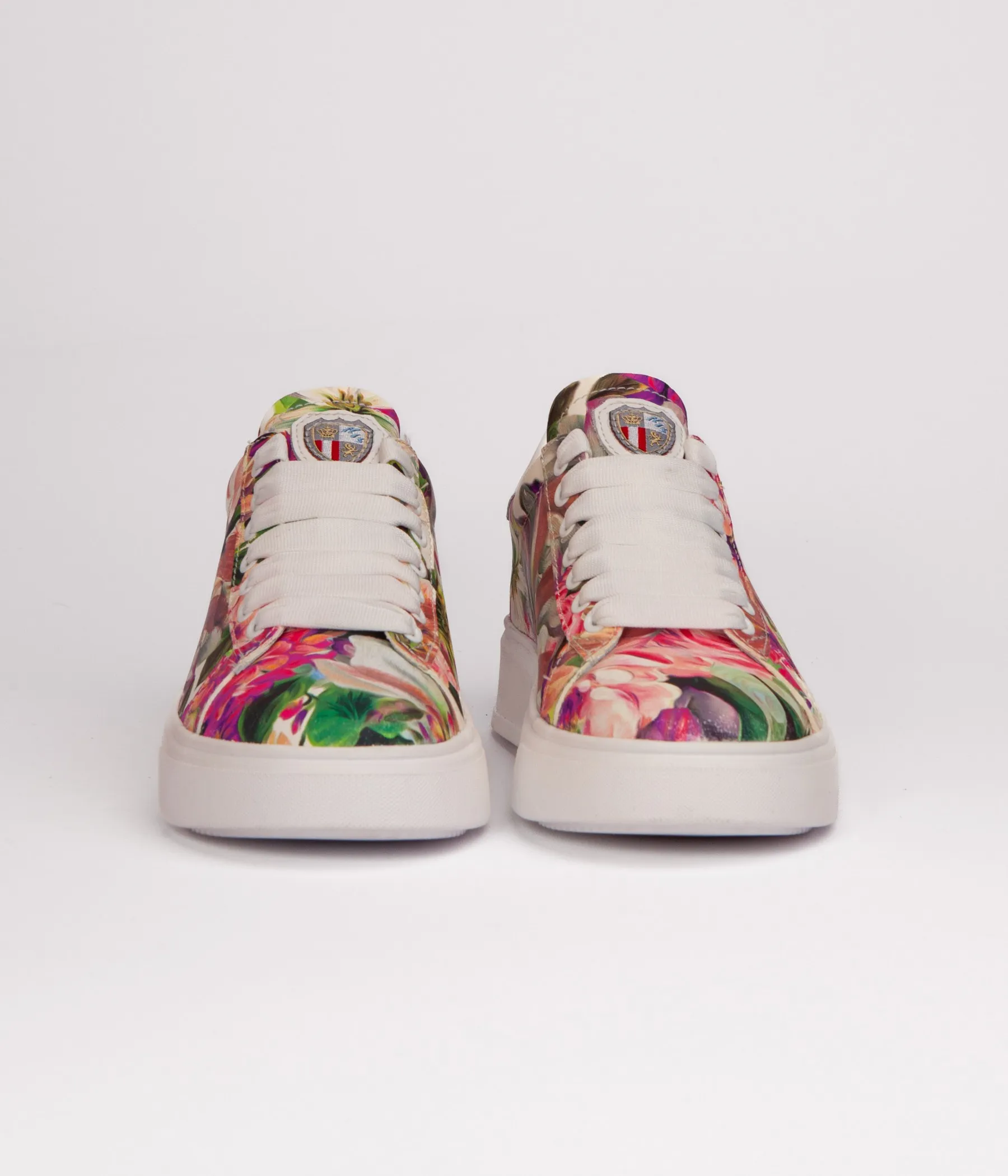 MIA FLORAL PRINT LEATHER SNEAKER - FUCHSIA