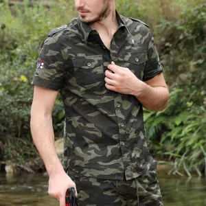 Military Turn Down Collar Camouflage Short Sleeve Shirt