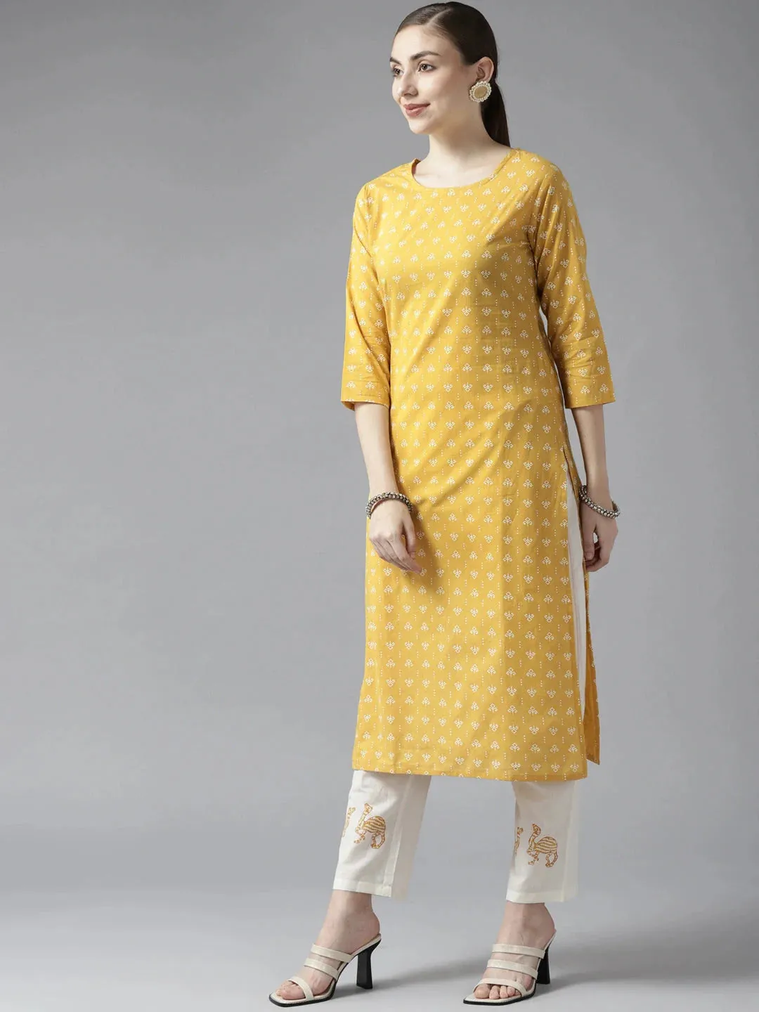 Mustard Printed Kurta Set