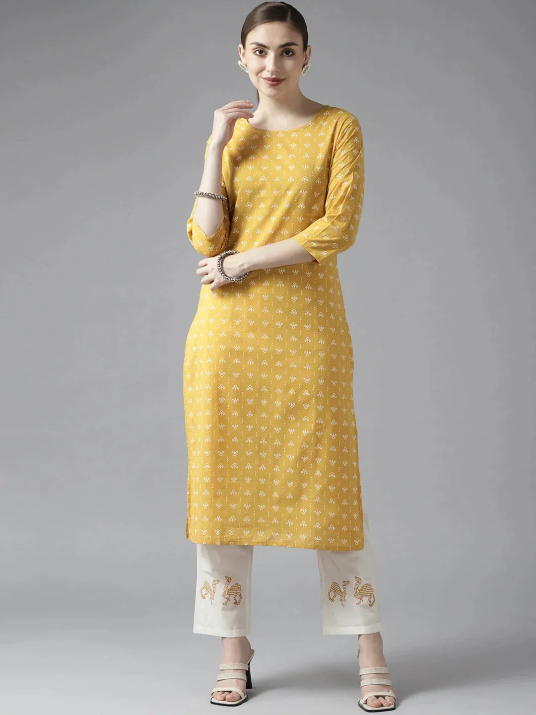 Mustard Printed Kurta Set