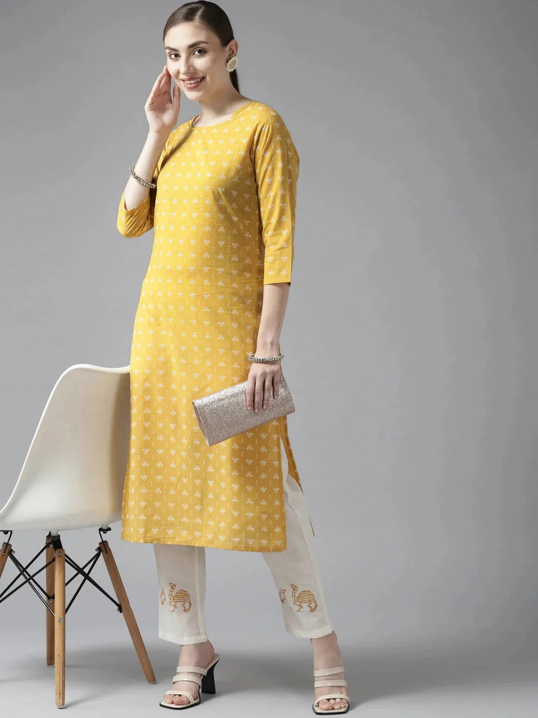 Mustard Printed Kurta Set