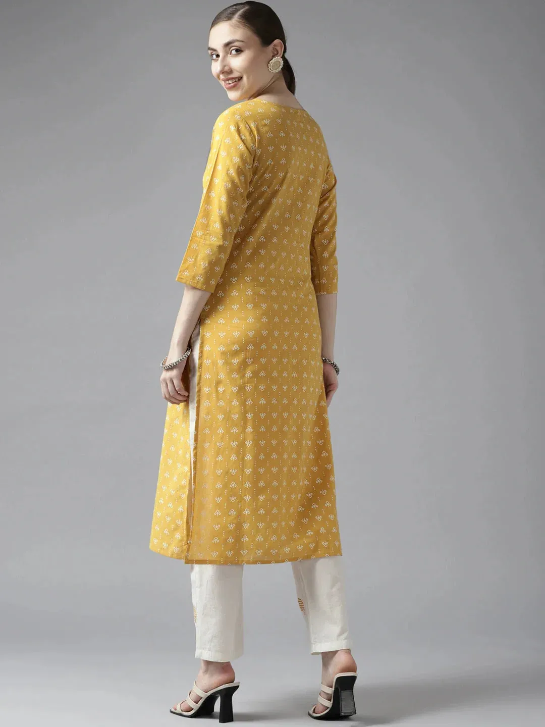 Mustard Printed Kurta Set