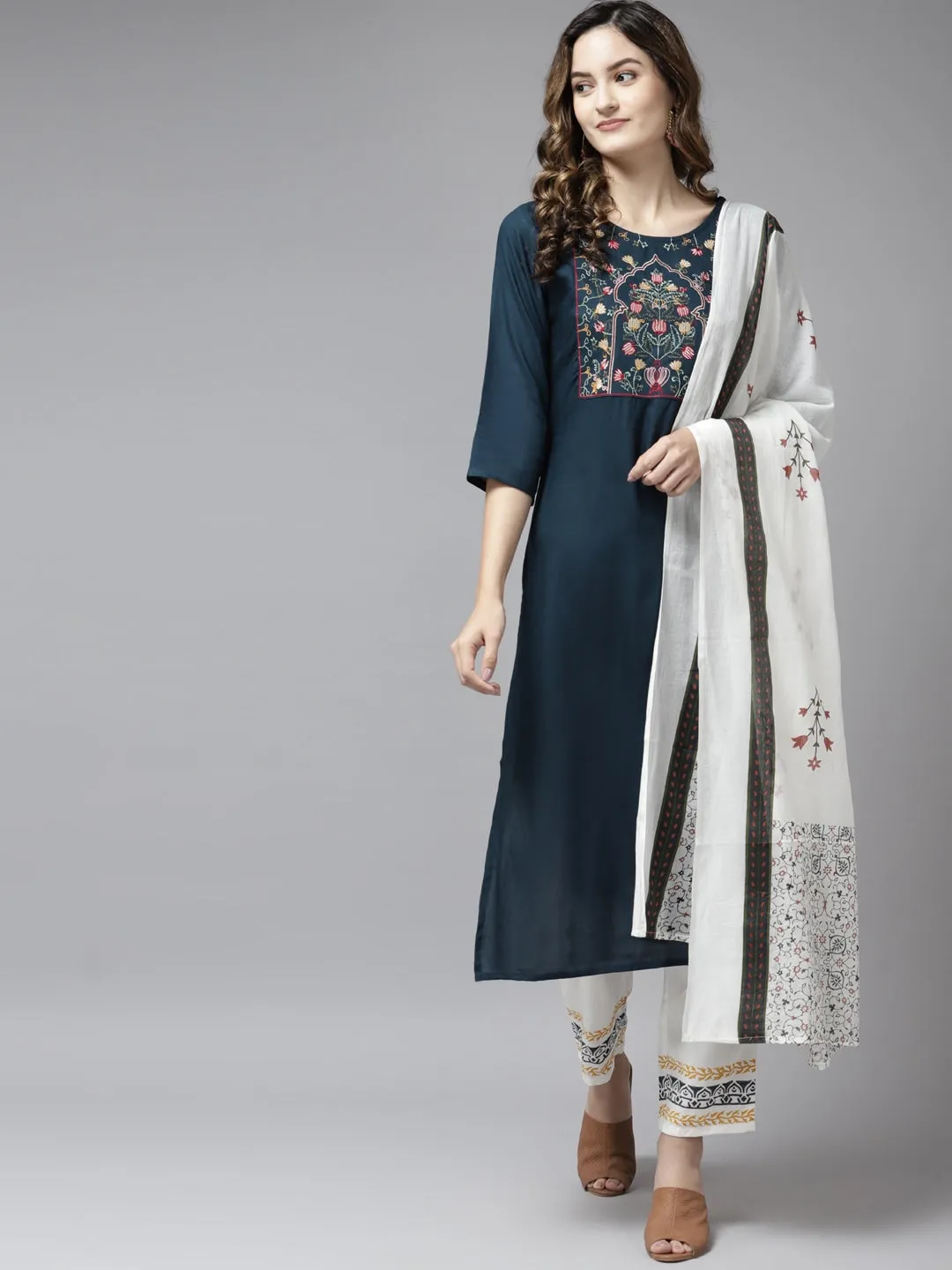 Navy Blue Embroidered Dupatta Set