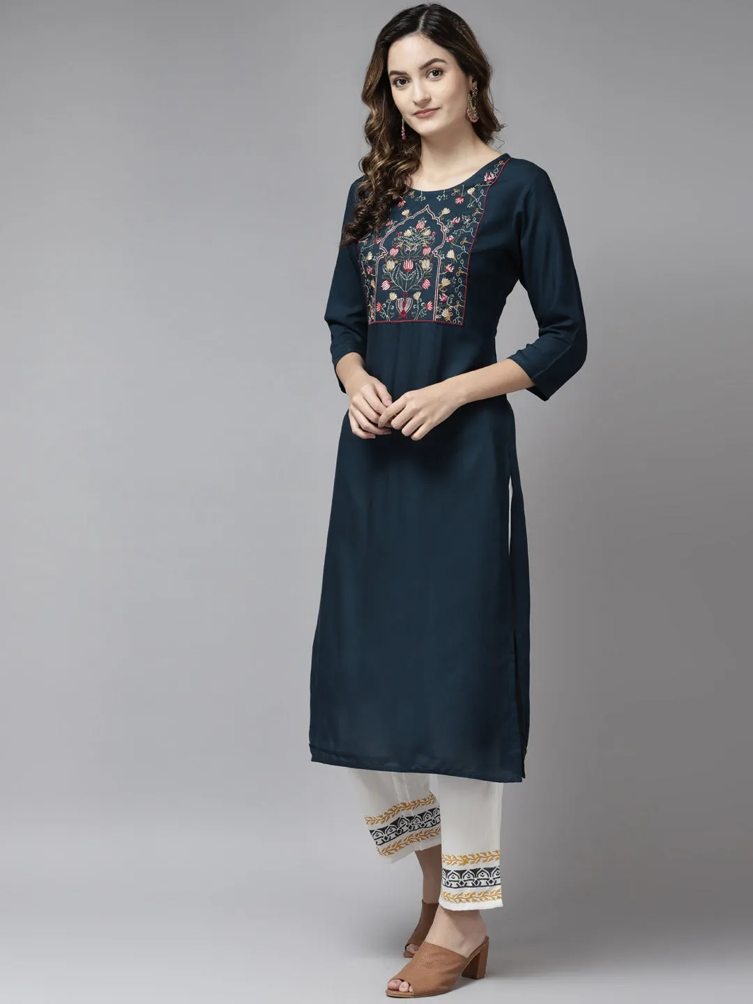 Navy Blue Embroidered Dupatta Set