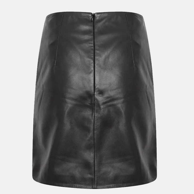 New Collection Women’s Ruched Leather Mini Skirt