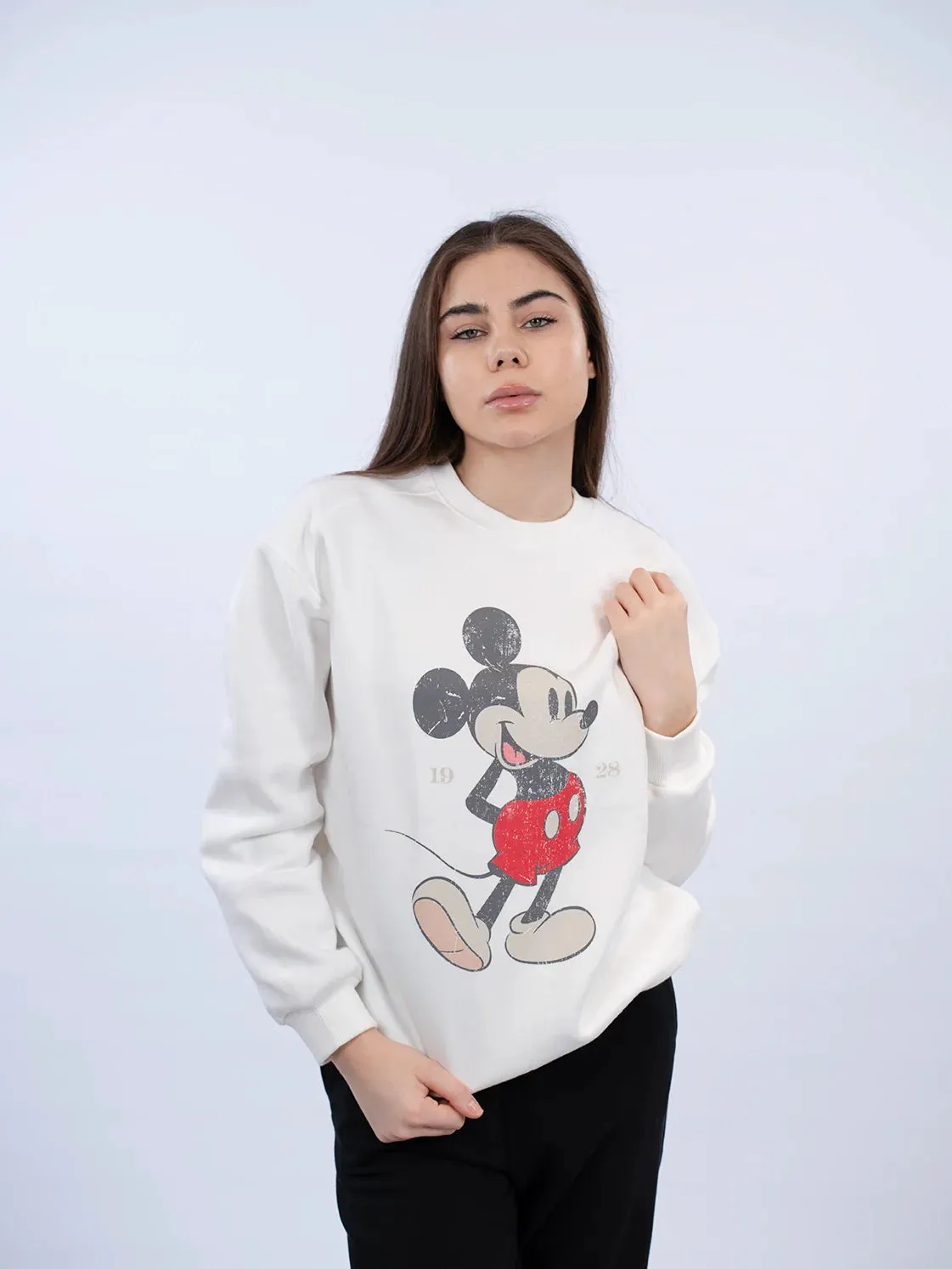 Off white Casual Sweater With Cartoon Front Design