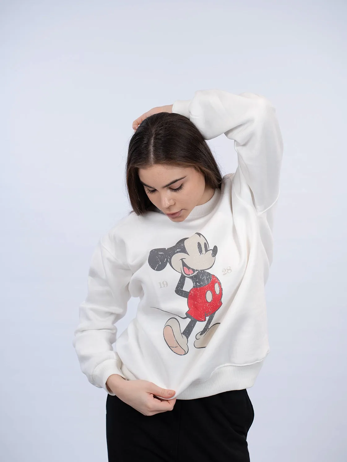 Off white Casual Sweater With Cartoon Front Design