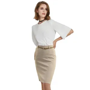 Office Skirt Solid Color Women's A line Knee Length Plus Size 3XL Skirt