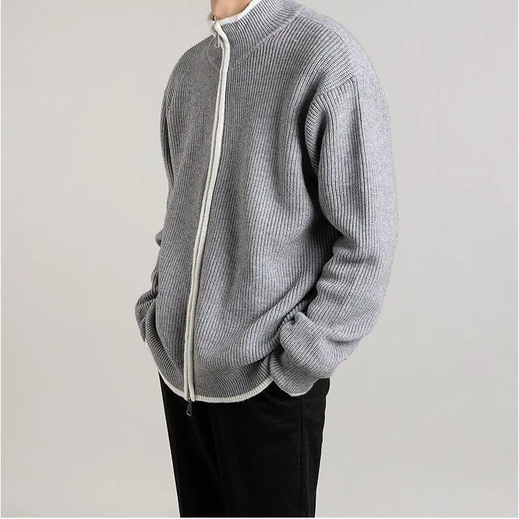 Open Front Stand-Up Collar Full Zip Cardigan