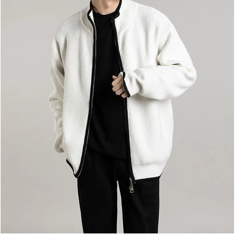 Open Front Stand-Up Collar Full Zip Cardigan