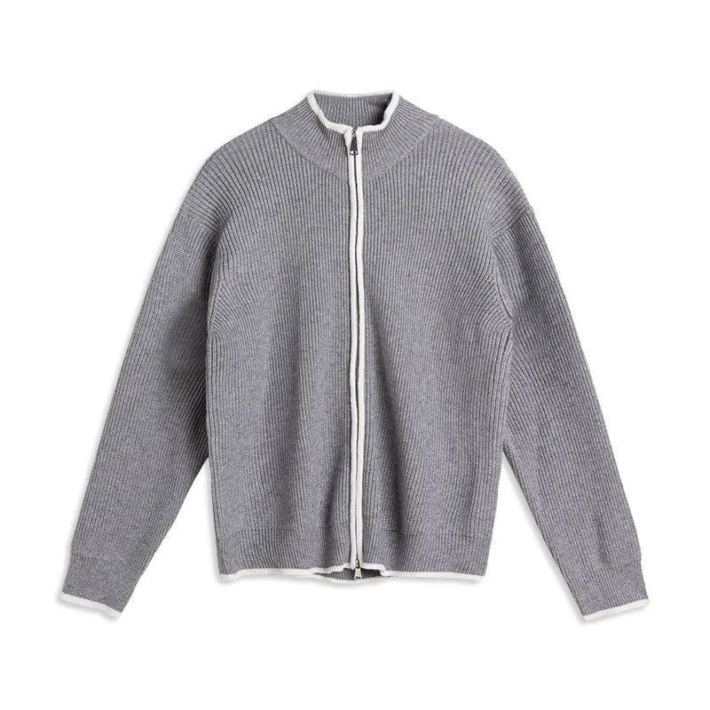 Open Front Stand-Up Collar Full Zip Cardigan