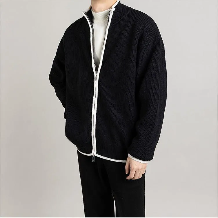 Open Front Stand-Up Collar Full Zip Cardigan