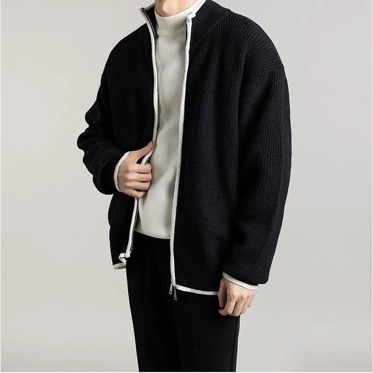 Open Front Stand-Up Collar Full Zip Cardigan