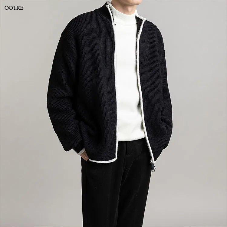 Open Front Stand-Up Collar Full Zip Cardigan