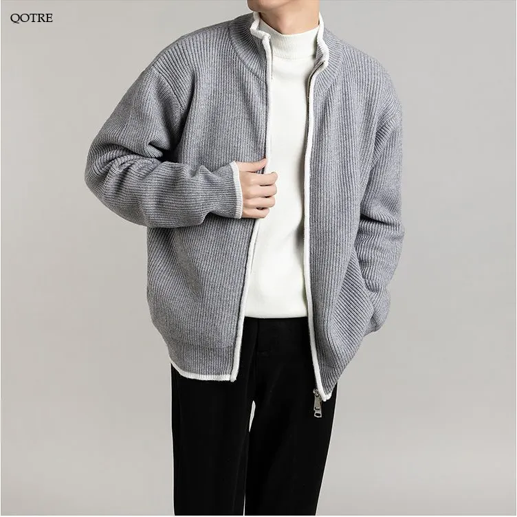 Open Front Stand-Up Collar Full Zip Cardigan