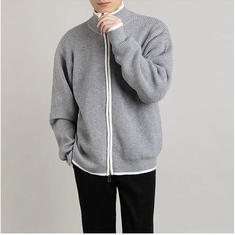 Open Front Stand-Up Collar Full Zip Cardigan