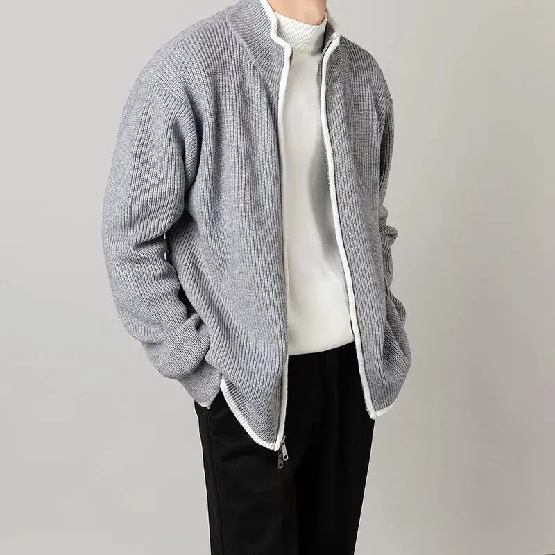 Open Front Stand-Up Collar Full Zip Cardigan