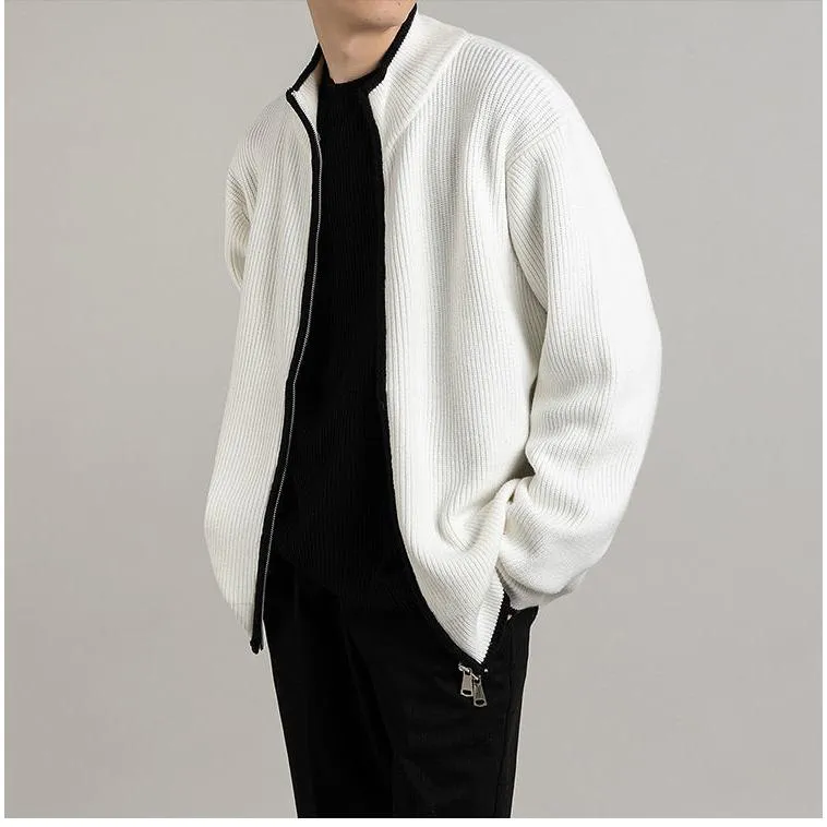 Open Front Stand-Up Collar Full Zip Cardigan