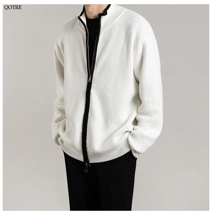 Open Front Stand-Up Collar Full Zip Cardigan