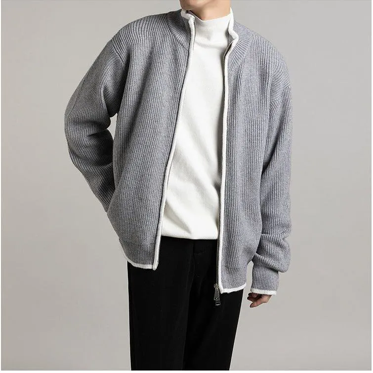 Open Front Stand-Up Collar Full Zip Cardigan