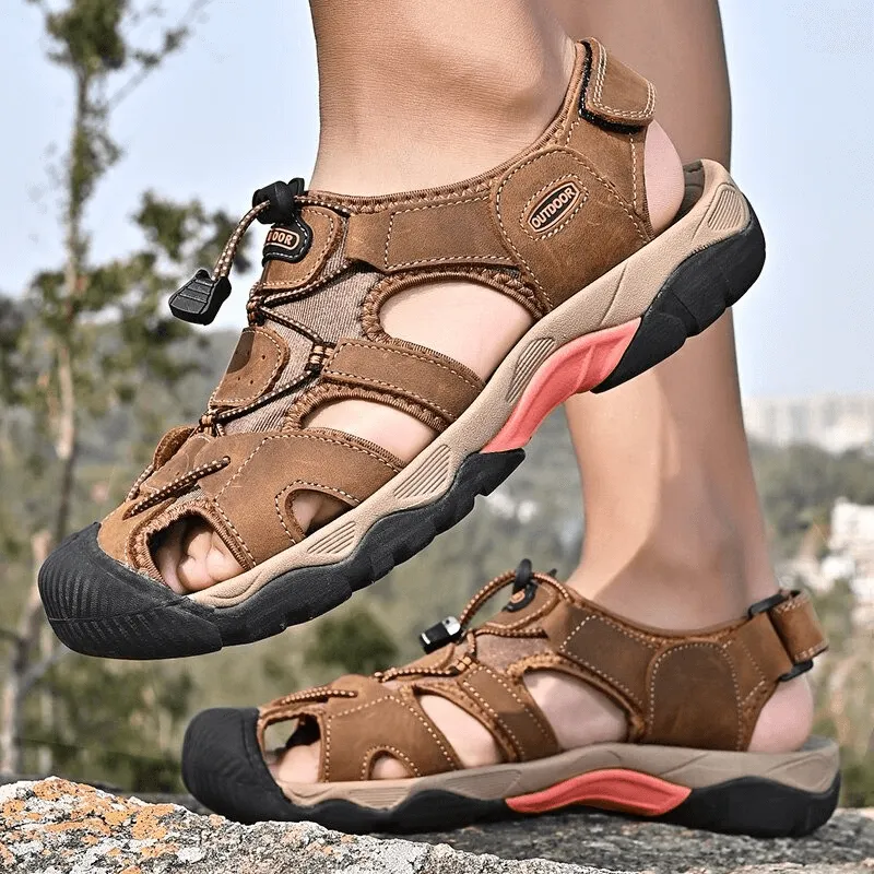 Outdoor Genuine Leather Tactical Trekking Sandals for Men - SF0669