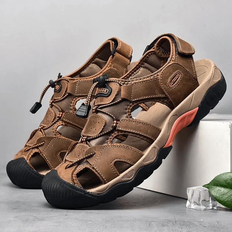 Outdoor Genuine Leather Tactical Trekking Sandals for Men - SF0669