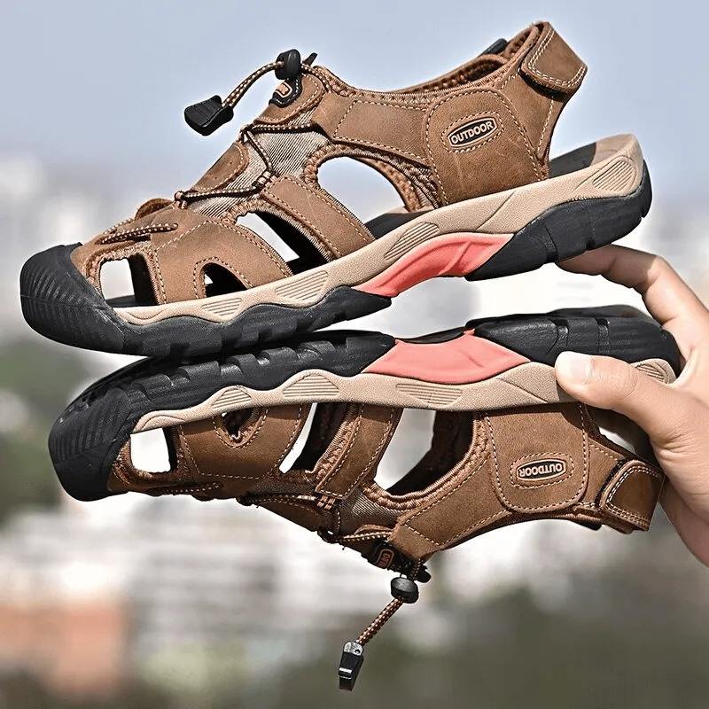 Outdoor Genuine Leather Tactical Trekking Sandals for Men - SF0669