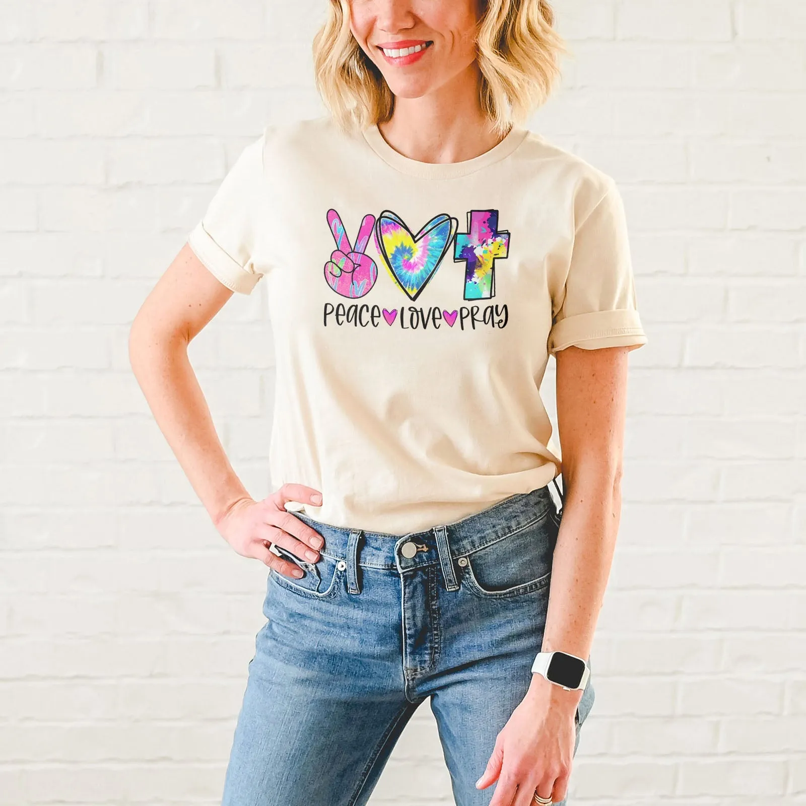 Peace Love Pray Colorful Tee Shirts For Women - Christian Shirts for Women - Religious Tee Shirts