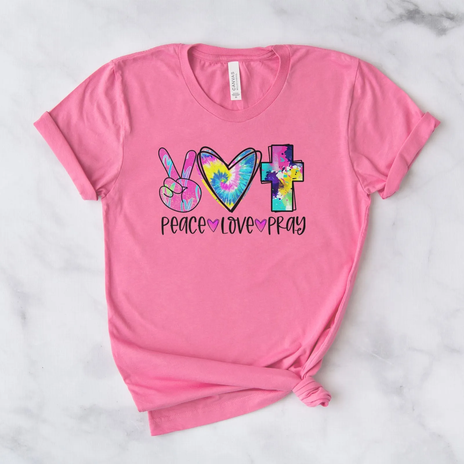 Peace Love Pray Colorful Tee Shirts For Women - Christian Shirts for Women - Religious Tee Shirts