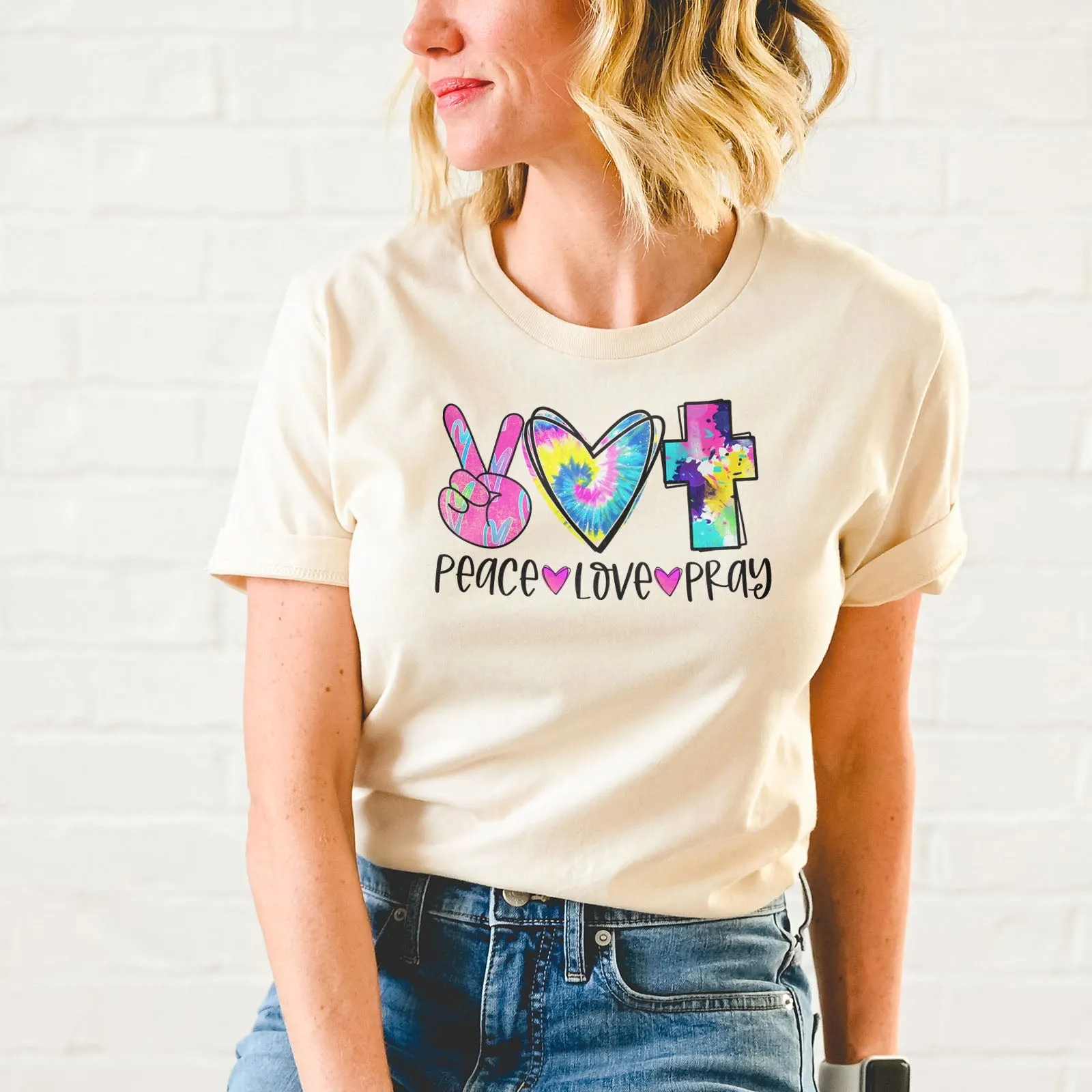 Peace Love Pray Colorful Tee Shirts For Women - Christian Shirts for Women - Religious Tee Shirts