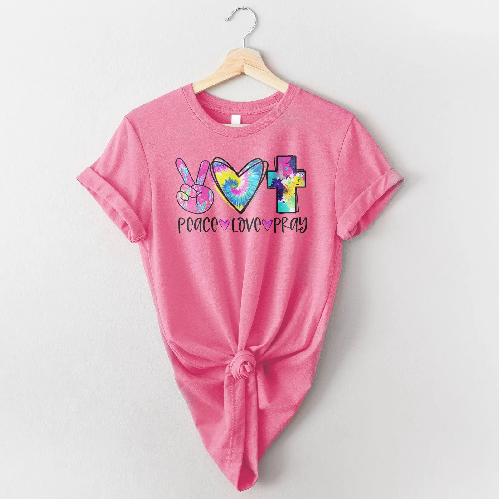 Peace Love Pray Colorful Tee Shirts For Women - Christian Shirts for Women - Religious Tee Shirts