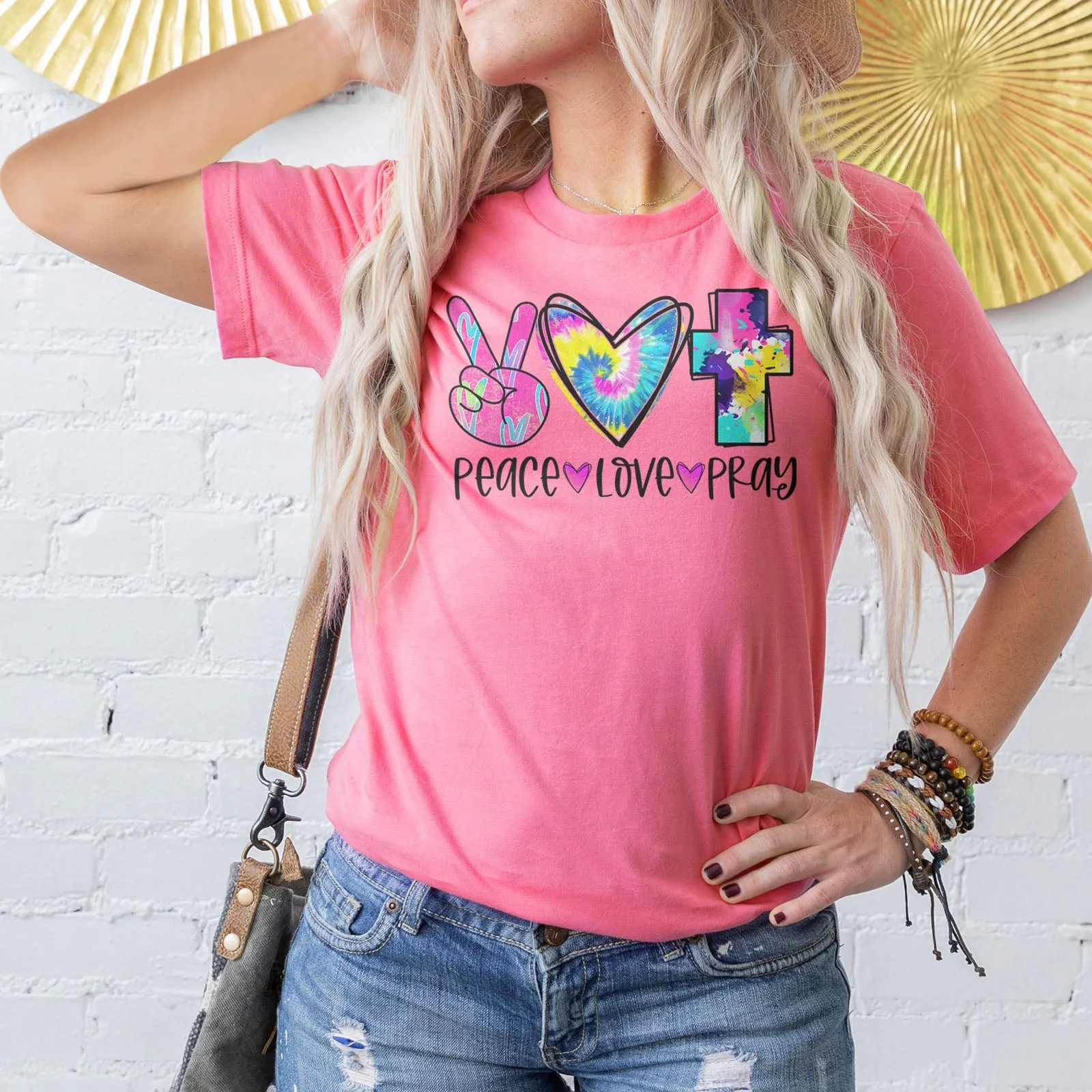 Peace Love Pray Colorful Tee Shirts For Women - Christian Shirts for Women - Religious Tee Shirts