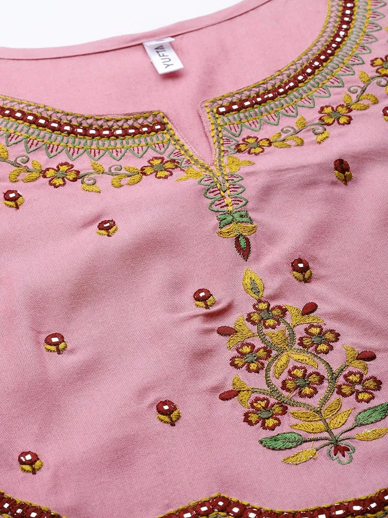 Pink Ethnic Motifs Embroidered Dupatta Set