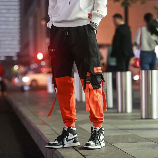 Pockets Cargo Pants Men Color Patchwork Casual Jogger Fashion Tactical Trousers Tide Harajuku Streetwear