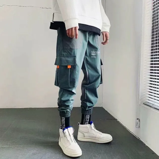 Pockets Cargo Pants Men Color Patchwork Casual Jogger Fashion Tactical Trousers Tide Harajuku Streetwear