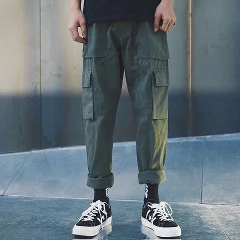 Pockets Cargo Pants Men Color Patchwork Casual Jogger Fashion Tactical Trousers Tide Harajuku Streetwear