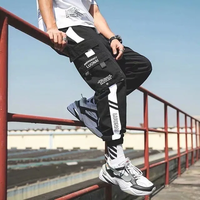 Pockets Cargo Pants Men Color Patchwork Casual Jogger Fashion Tactical Trousers Tide Harajuku Streetwear