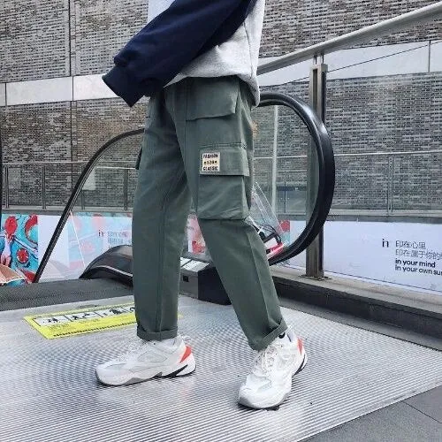 Pockets Cargo Pants Men Color Patchwork Casual Jogger Fashion Tactical Trousers Tide Harajuku Streetwear