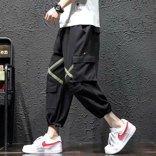 Pockets Cargo Pants Men Color Patchwork Casual Jogger Fashion Tactical Trousers Tide Harajuku Streetwear