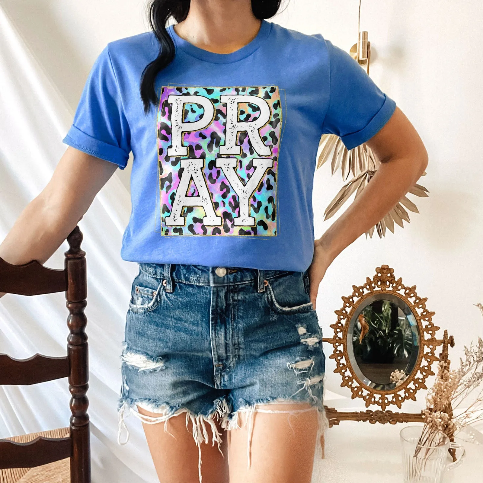 Pray Colorful Leopard Tee Shirts For Women - Christian Shirts for Women - Religious Tee Shirts