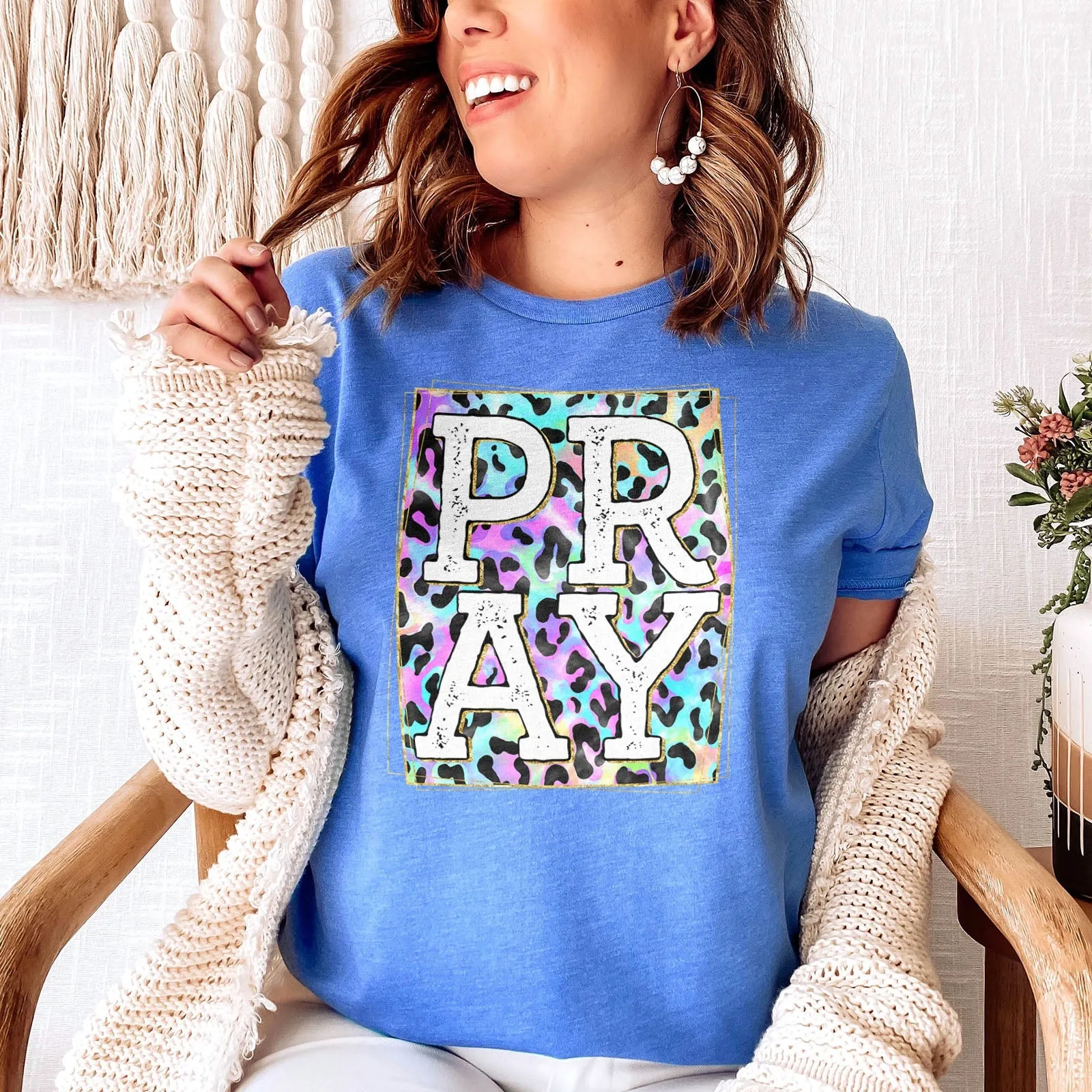 Pray Colorful Leopard Tee Shirts For Women - Christian Shirts for Women - Religious Tee Shirts