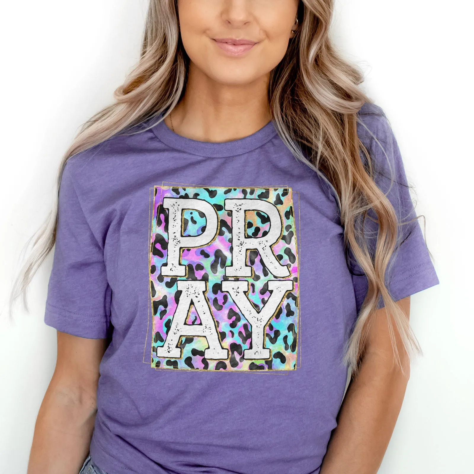 Pray Colorful Leopard Tee Shirts For Women - Christian Shirts for Women - Religious Tee Shirts