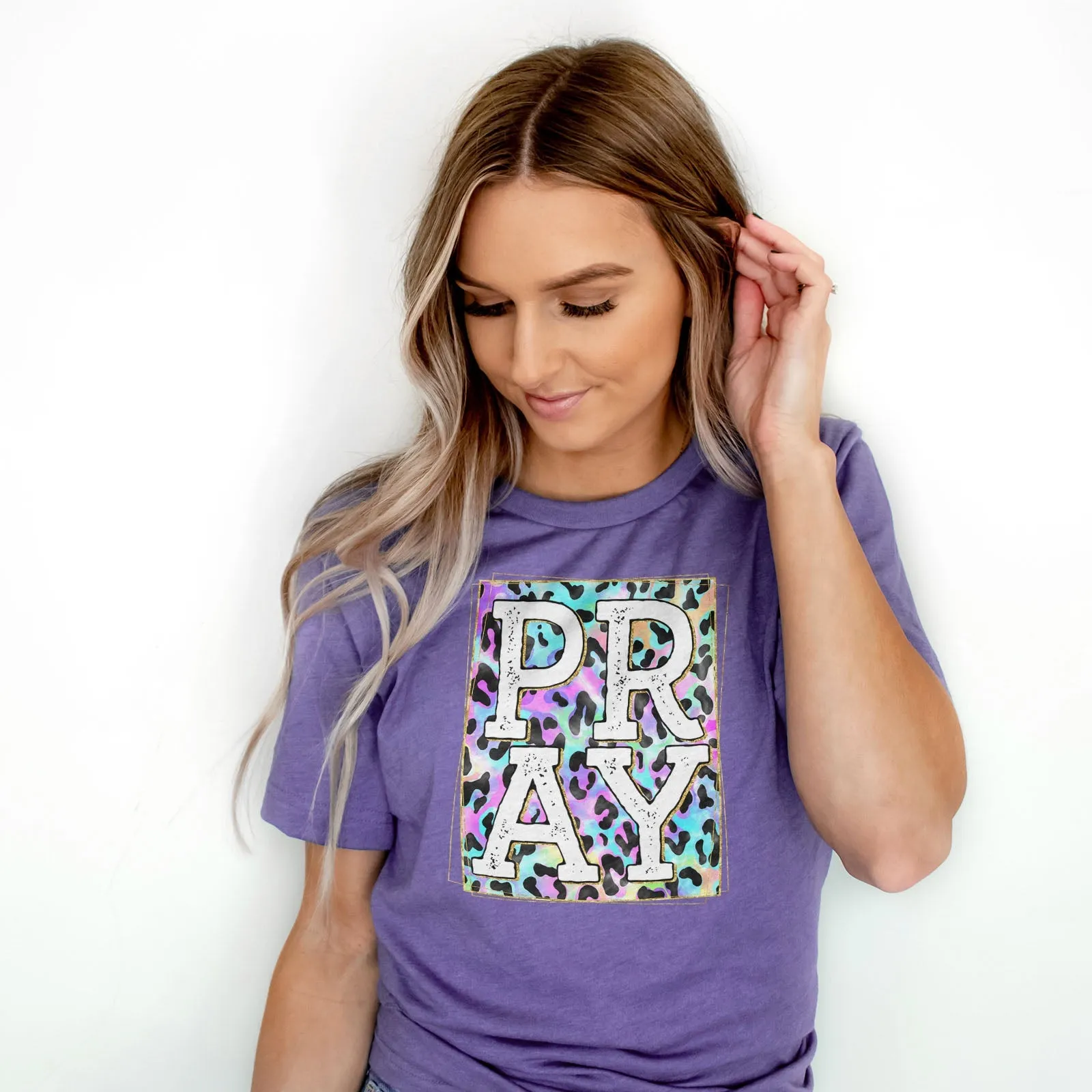 Pray Colorful Leopard Tee Shirts For Women - Christian Shirts for Women - Religious Tee Shirts