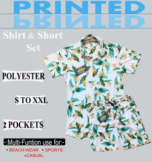 Printed Men Co-ord Set  (White::Green)