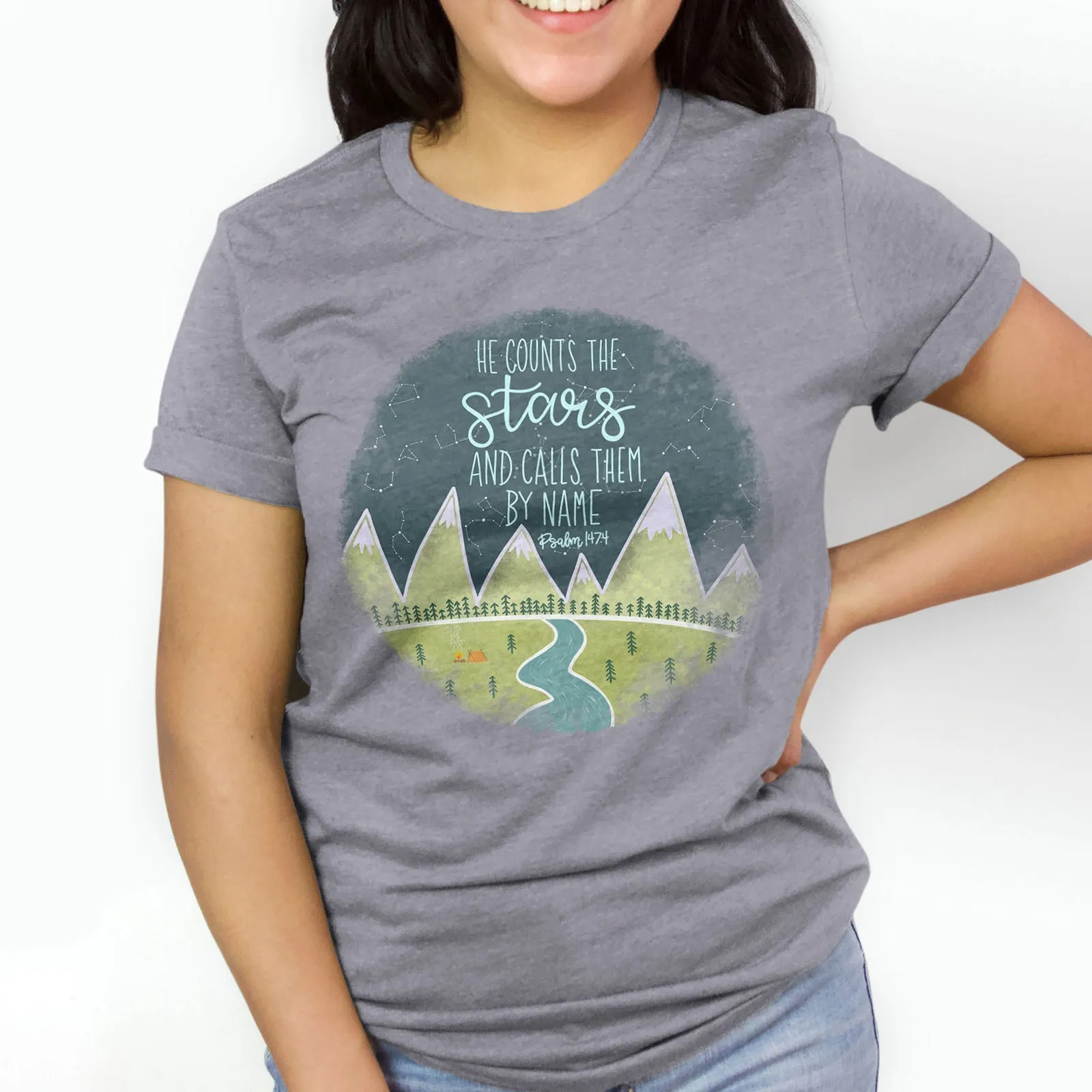 Psalm 147:4 Tee Shirts For Women - Christian Shirts for Women - Religious Tee Shirts