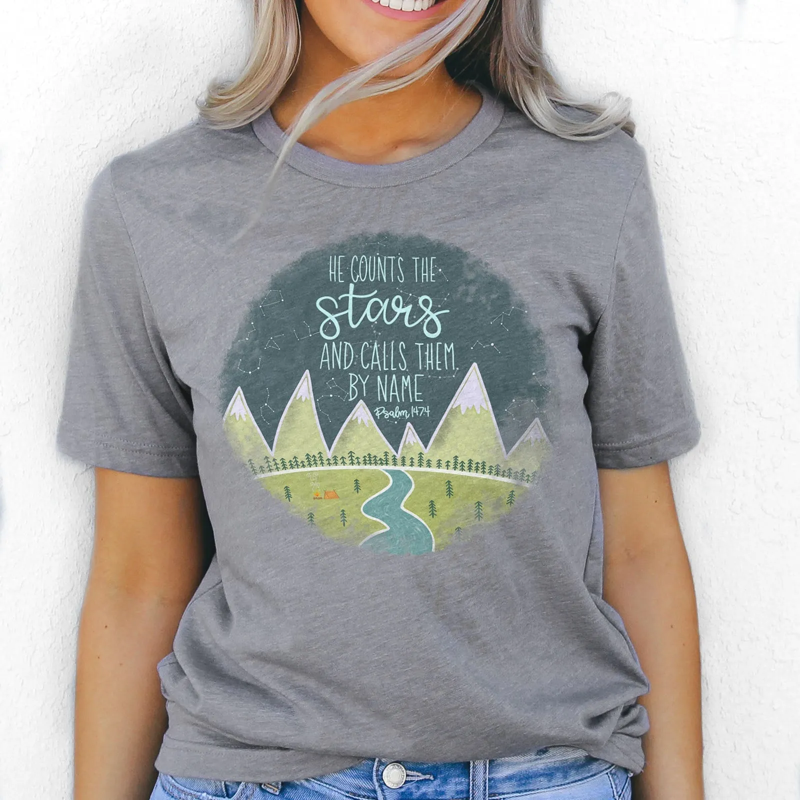 Psalm 147:4 Tee Shirts For Women - Christian Shirts for Women - Religious Tee Shirts