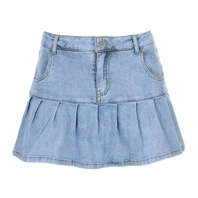 Short A-Line Denim Skirt For Women Pocket Above Knee Skirt Mini Skirts