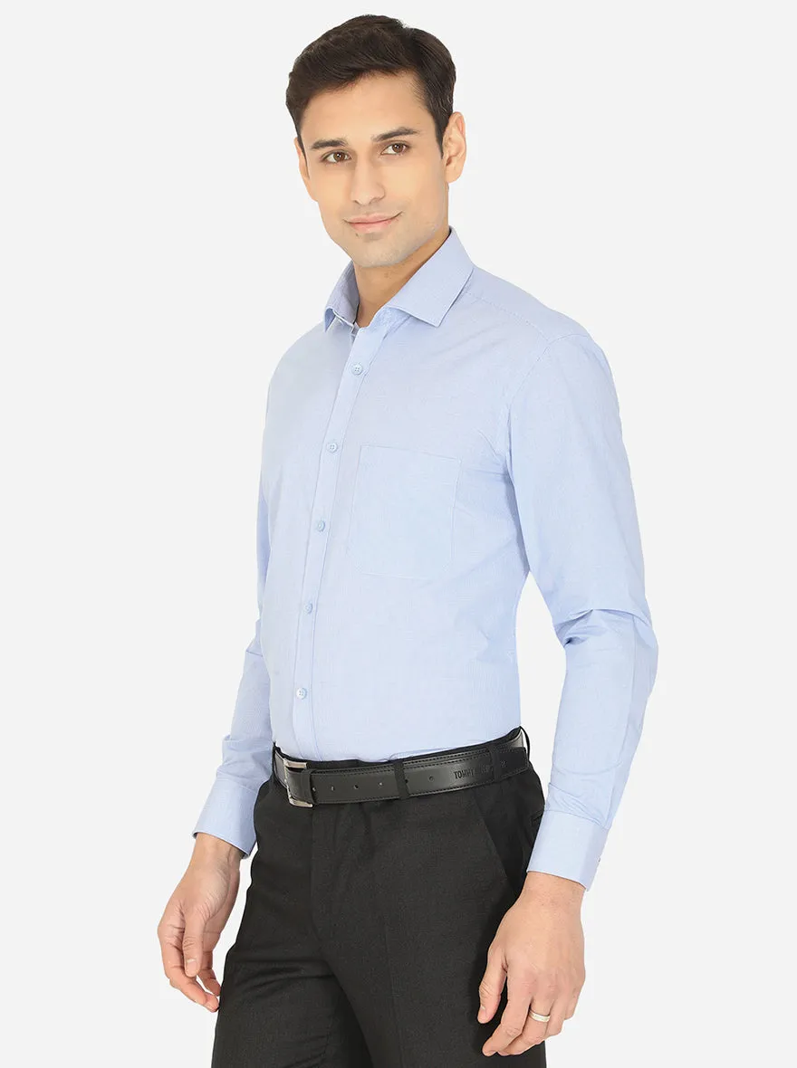 Sky Blue Checked Slim Fit Formal Shirt | Greenfibre