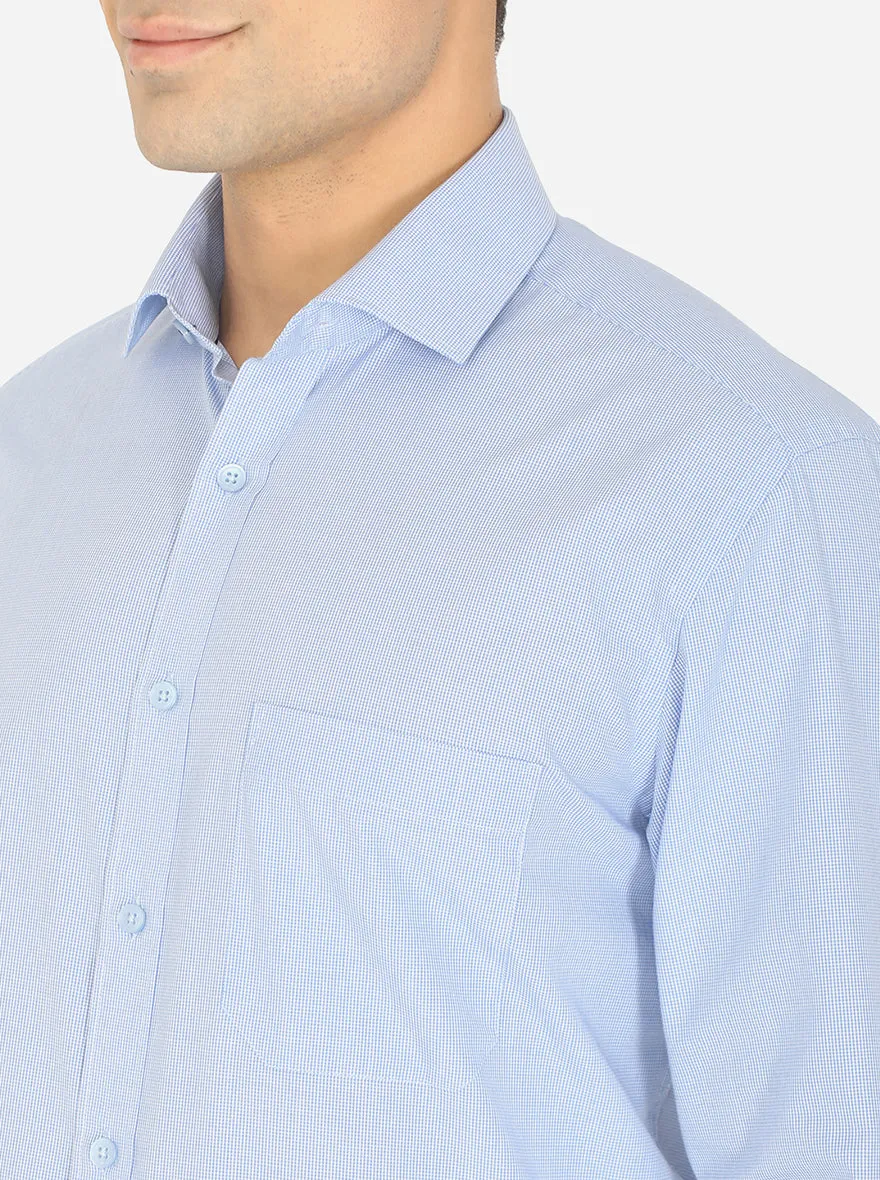 Sky Blue Checked Slim Fit Formal Shirt | Greenfibre